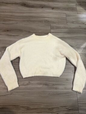 Cozy Cropped Cream Crewneck Sweater - Women